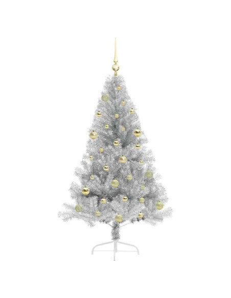Albero di Natale artificiale con luci integrate Argento 150 cm