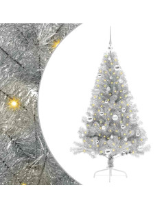 Albero di Natale artificiale con luci integrate Argento 150 cm 2
