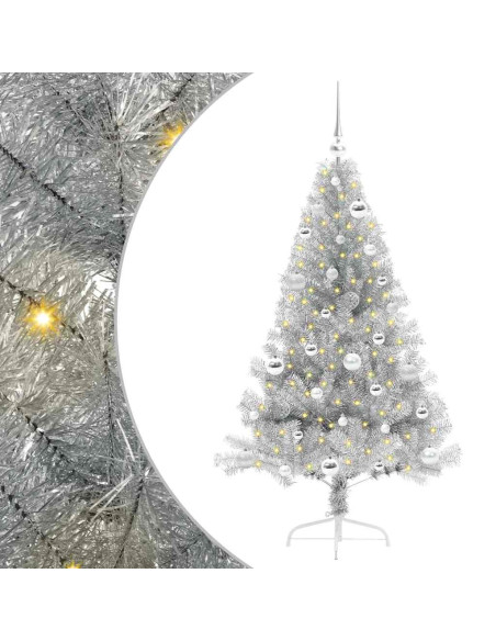 Albero di Natale artificiale con luci integrate Argento 150 cm