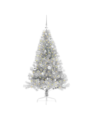 Albero di Natale artificiale con luci integrate Argento 150 cm