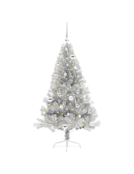 Albero di Natale artificiale con luci integrate Argento 150 cm