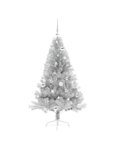 Albero di Natale artificiale con luci integrate Argento 150 cm