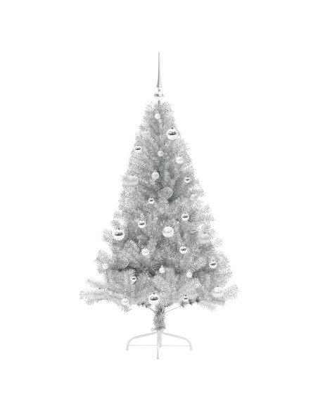 Albero di Natale artificiale con luci integrate Argento 150 cm