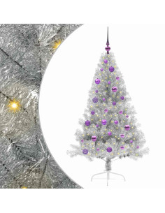 Albero di Natale artificiale con luci integrate Argento 150 cm 2