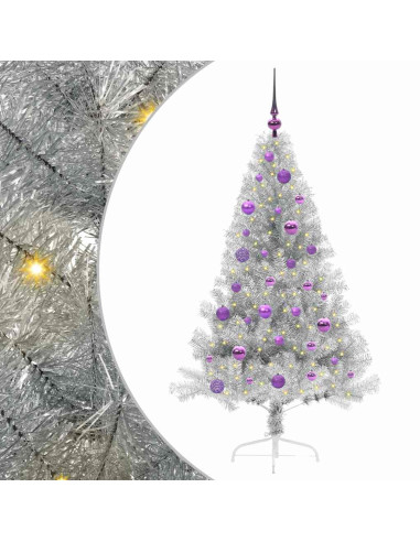 Albero di Natale artificiale con luci integrate Argento 150 cm