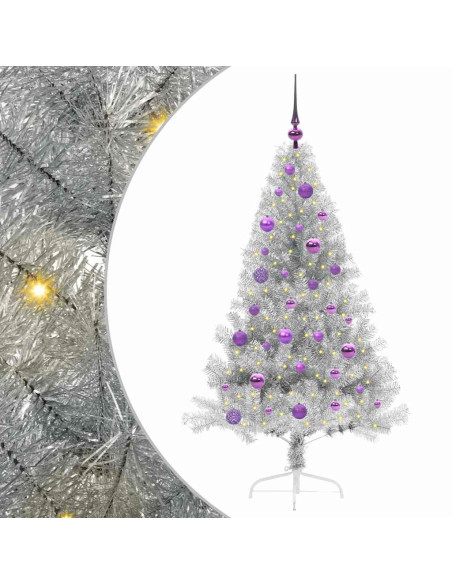 Albero di Natale artificiale con luci integrate Argento 150 cm