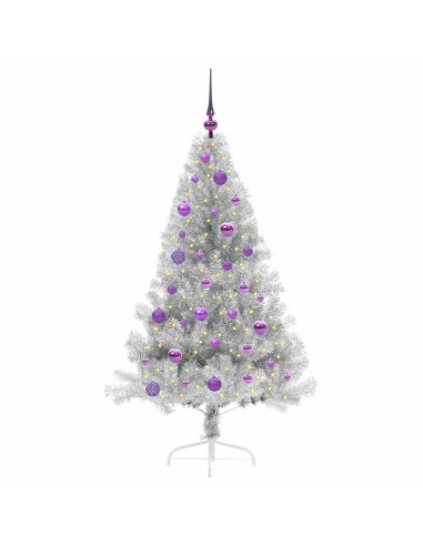 Albero di Natale artificiale con luci integrate Argento 150 cm