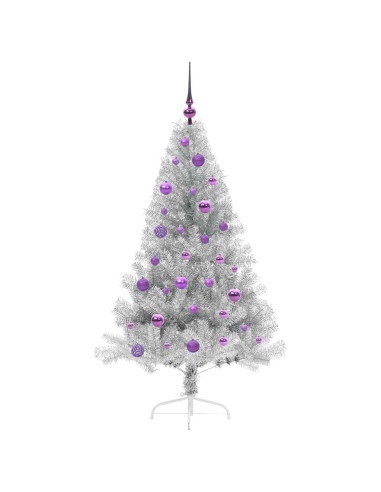 Albero di Natale artificiale con luci integrate Argento 150 cm