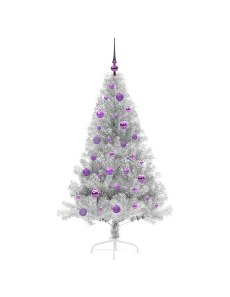 Albero di Natale artificiale con luci integrate Argento 150 cm