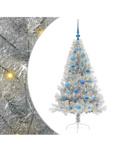 Albero di Natale artificiale con luci integrate Argento 150 cm