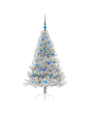 Albero di Natale artificiale con luci integrate Argento 150 cm