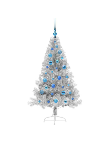 Albero di Natale artificiale con luci integrate Argento 150 cm