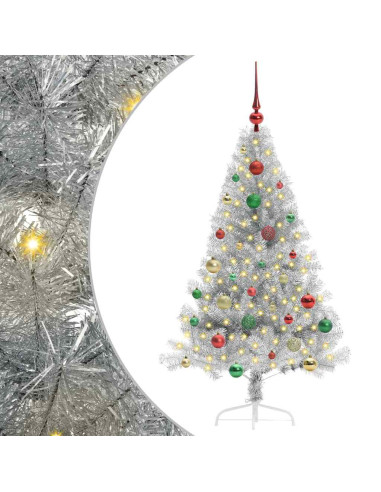 Albero di Natale artificiale con luci integrate Argento 150 cm