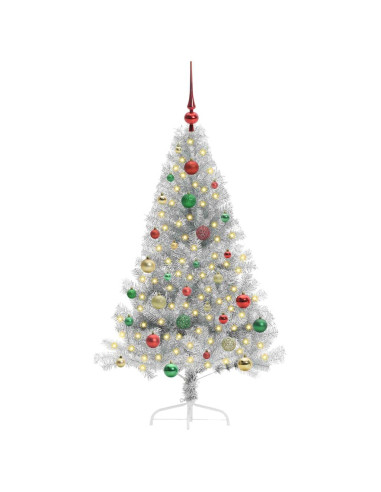 Albero di Natale artificiale con luci integrate Argento 150 cm