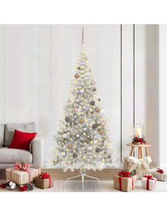 Albero di Natale artificiale con luci integrate Argento 210 cm 2