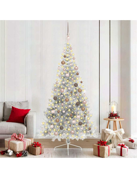 Albero di Natale artificiale con luci integrate Argento 210 cm