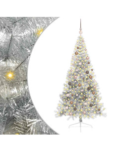 Albero di Natale artificiale con luci integrate Argento 210 cm 2