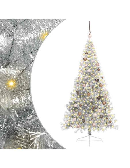 Albero di Natale artificiale con luci integrate Argento 210 cm