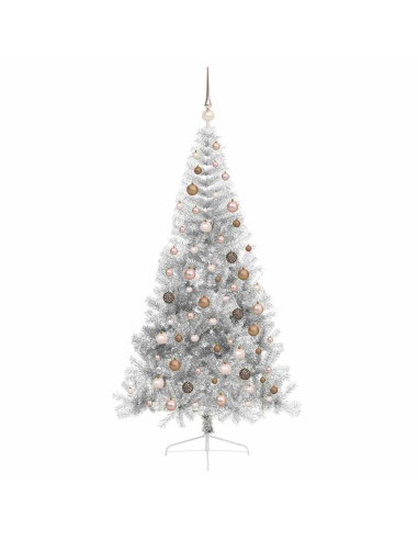Albero di Natale artificiale con luci integrate Argento 210 cm