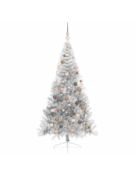 Albero di Natale artificiale con luci integrate Argento 210 cm