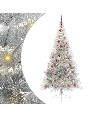 Albero di Natale artificiale con luci integrate Argento 210 cm