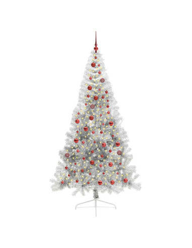 Albero di Natale artificiale con luci integrate Argento 210 cm