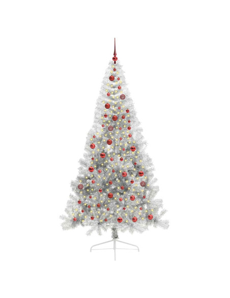 Albero di Natale artificiale con luci integrate Argento 210 cm