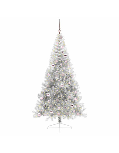 Albero di Natale artificiale con luci integrate Argento 210 cm