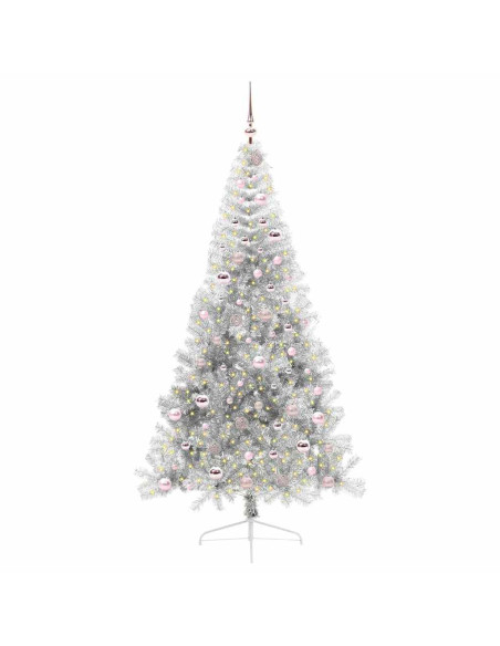 Albero di Natale artificiale con luci integrate Argento 210 cm