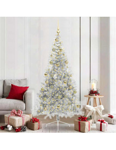 Albero di Natale artificiale con luci integrate Argento 210 cm 2