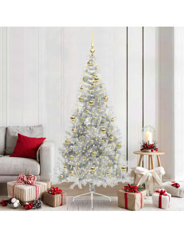 Albero di Natale artificiale con luci integrate Argento 210 cm
