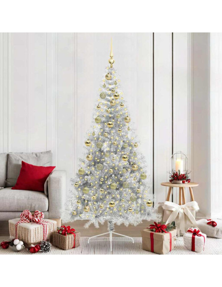 Albero di Natale artificiale con luci integrate Argento 210 cm