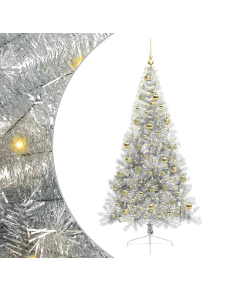 Albero di Natale artificiale con luci integrate Argento 210 cm