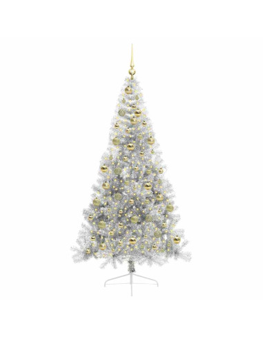 Albero di Natale artificiale con luci integrate Argento 210 cm