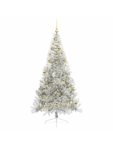 Albero di Natale artificiale con luci integrate Argento 210 cm