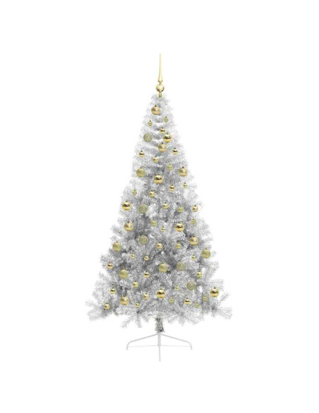 Albero di Natale artificiale con luci integrate Argento 210 cm