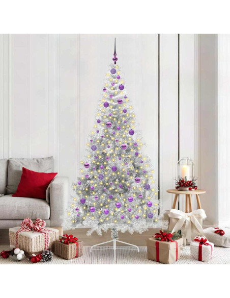 Albero di Natale artificiale con luci integrate Argento 210 cm