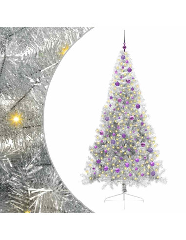 Albero di Natale artificiale con luci integrate Argento 210 cm