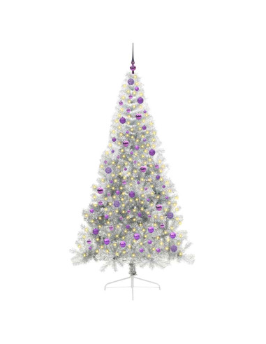 Albero di Natale artificiale con luci integrate Argento 210 cm