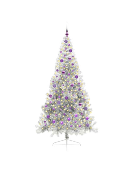 Albero di Natale artificiale con luci integrate Argento 210 cm