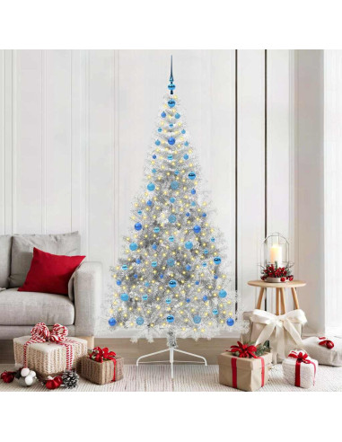 Albero di Natale artificiale con luci integrate Argento 210 cm