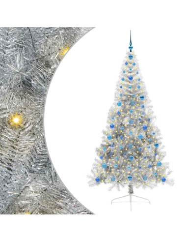 Albero di Natale artificiale con luci integrate Argento 210 cm