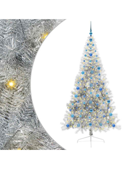 Albero di Natale artificiale con luci integrate Argento 210 cm