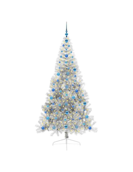 Albero di Natale artificiale con luci integrate Argento 210 cm