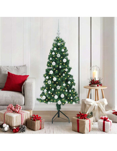 Albero di Natale Artificiale Angolare con 150 LED Verde 150 cm