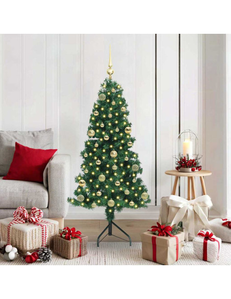 Albero di Natale Artificiale Angolare con 150 LED Verde 150 cm