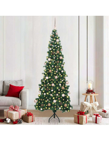 Albero di Natale Artificiale Angolare con 300 LED Verde 210 cm