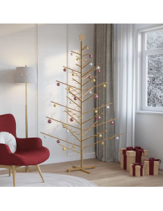 Albero di Natale in legno con supporto Marrone 210 cm 2