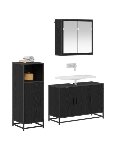 Set di mobili per il bagno 3 pcs Rovere nero 90 x 33 x 60 cm