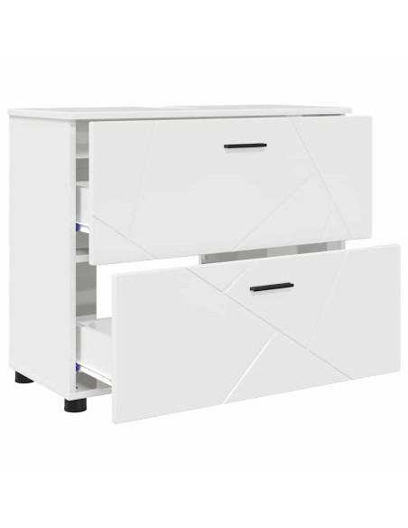 Set di mobili per il bagno con cassetto 3 pcs Bianco lucido